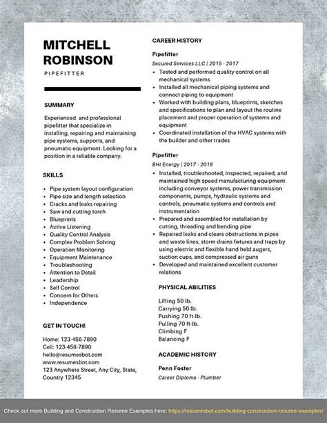 Pipefitter Resume Samples & Templates [PDF+Word] 2024 | RB