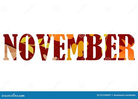 Word November from Falling Paper Leaves Isolated on White Background ...