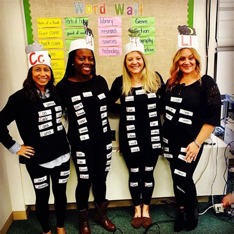 three women wearing funny costumes standing next to each other in front ...