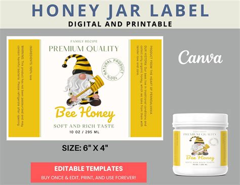 Honey Jar Label Template Product Labels for Organic Honey Customizable ...