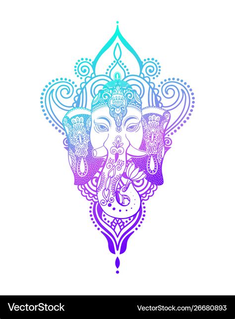 Lord ganesha head with lotus drawing - indian Vector Image