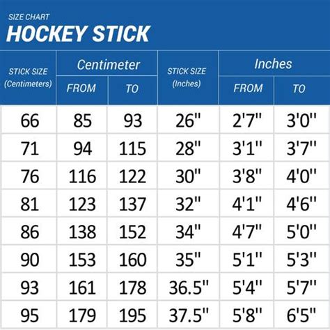 Hockey Stick Size Chart