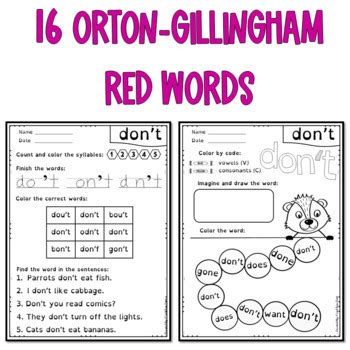 Orton-Gillingham Red Words Worksheets and Activities List #2 BUNDLE