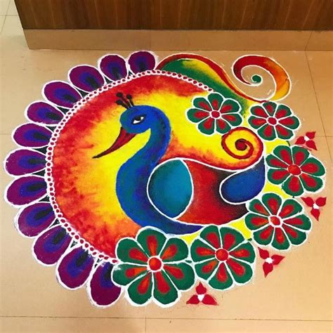 Top 10 Awesome and Easy Peacock Rangoli Designs - myMandap