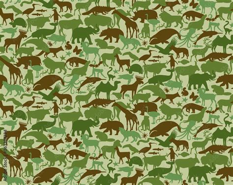 Seamless Camouflage Pattern with Animals For Kids. Animal Military ...