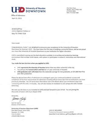 UHD Admission Letter | PDF