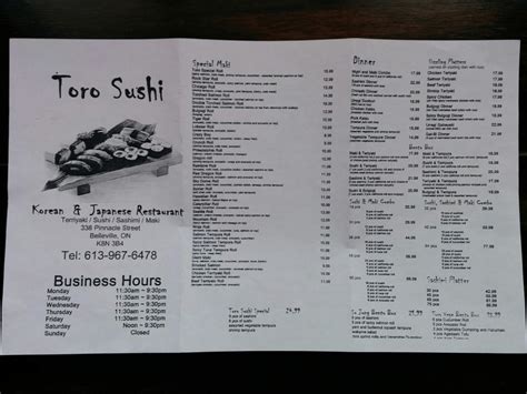 Toro Sushi Restaurant – Full Menu & Prices - Belleville, ON | Cansumer