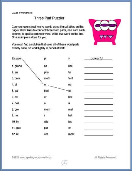 Grade 4 Worksheets for Fun Spelling Practice | Spelling worksheets ...