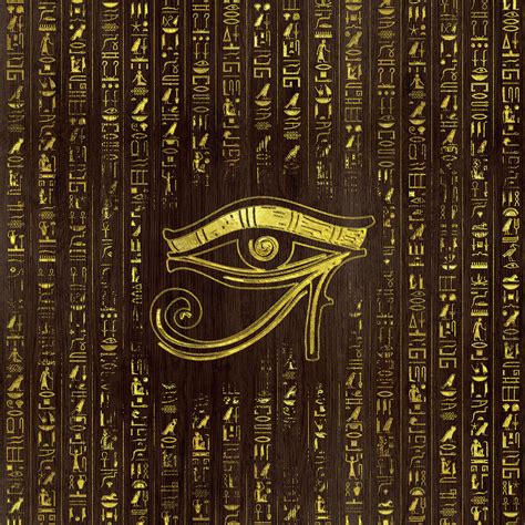 Golden Egyptian Eye of Horus and hieroglyphics on wood Digital Art by ...