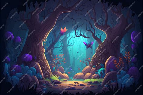 Premium Photo | Background mystical forest illustration, cartoon style ...