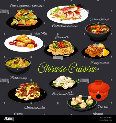 Chinese cuisine food, Asian restaurant and china dishes, vector menu ...