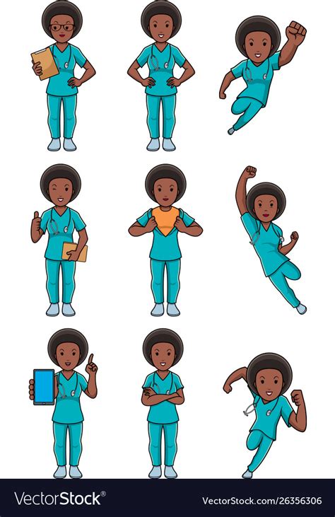 Nurse african female set Royalty Free Vector Image