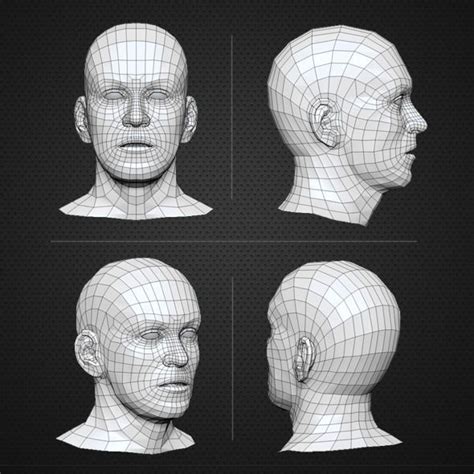 Low Poly Human Head - Base Mesh | Human head, Face topology, Character ...