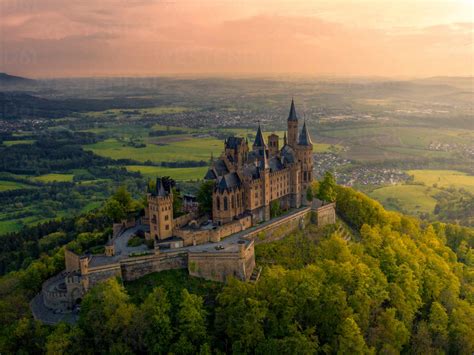 Aerial view of Hechingen, Baden-Württemberg, Germany with mount ...