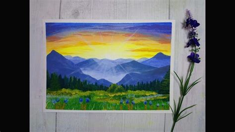 Easy Mountain Sunrise Acrylic Painting | Painting for Beginners | How ...