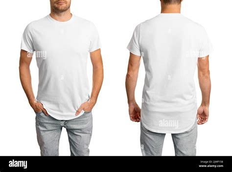 man in white blank t-shirt. front and back mockup template for design ...