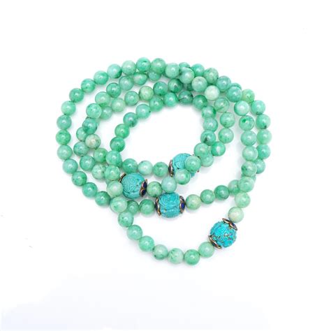 Antique Chinese jade bead necklace, decorated with carved turquoise For ...