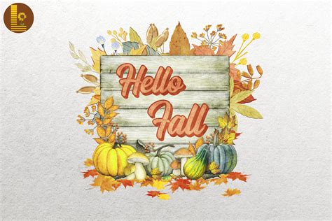 Hello Fall Pumpkins and Leaves Autumn By Mulew Art | TheHungryJPEG