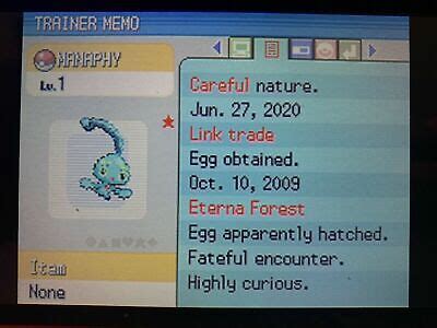 Shiny Manaphy (Level 1) Pokemon Platinum Ranger Egg Event (Untouched ...