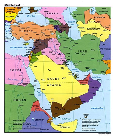 Large political map of the Middle East with major cities and capitals ...