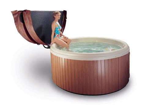 Hot Tub Cover Lift Round Wooden Style Design Ideas Imager | Hot tub ...