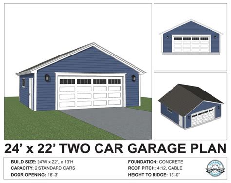 Detached 24'x22' Standard Two Car Garage Plans - Etsy