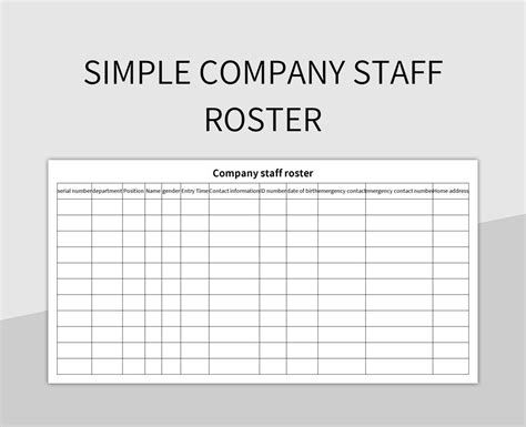 Simple Company Staff Roster Excel Template And Google Sheets File For ...