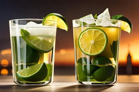 Premium AI Image | A selection of cocktails including lime lime and ...