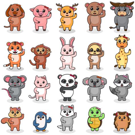 Zoo collection. Set of cute animals cartoon character design. flat ...