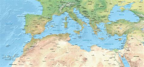 Vector Map of the Mediterranean, political with shaded relief | One ...