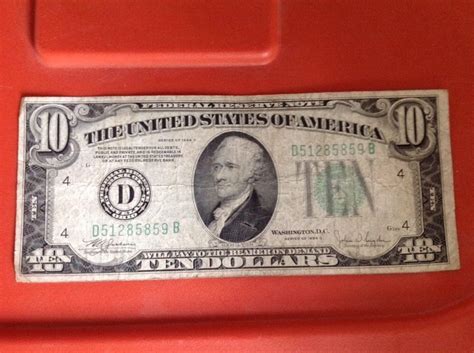 Old Vintage 1934 Ten Dollar Bill $10 Federal Reserve Currency Note ...