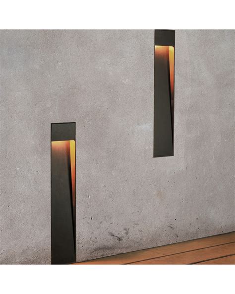 Zen WR recessed wall lighting 50 cm high in corten and wood finish LED ...