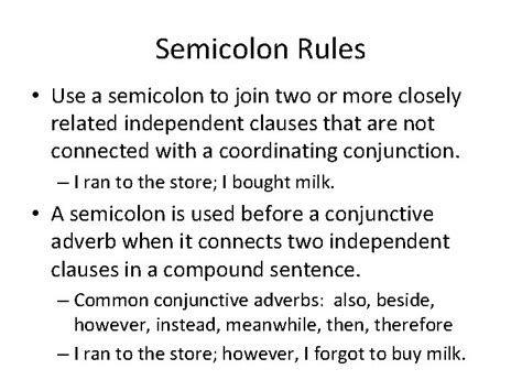 Commas Coordinating Conjunctions Semicolons and conjunctive adverbs ...