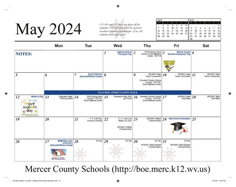 2023-2024 Student Calendar | Mercer County Schools