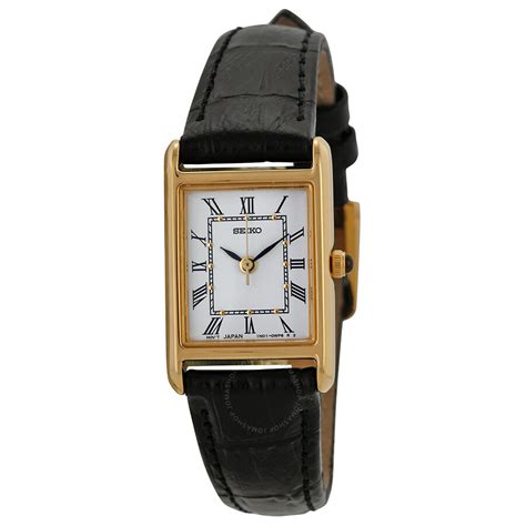 Seiko Gold-tone Black Leather Strap Ladies Watch SXGN42 - Stainless ...