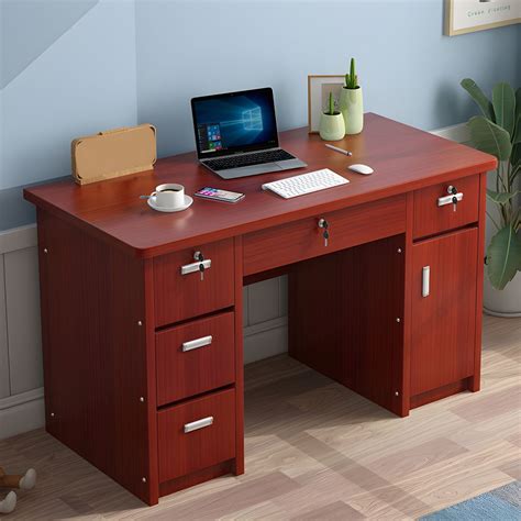 29" H Rectangular Writing Desk with Locking Drawers Office Desk - Red ...