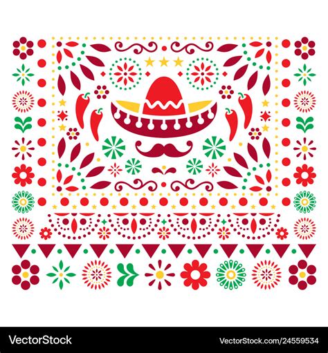 Mexican floral design with sombrero Royalty Free Vector