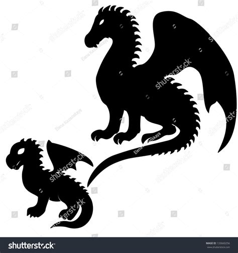 Set Adult Baby Dragon Silhouettes Isolated Stock Illustration 133660256 ...