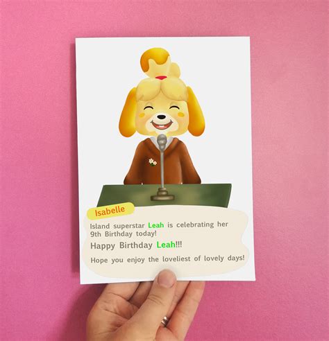 Personalised Isabelle Animal Crossing Inspired Birthday Card, Animal ...