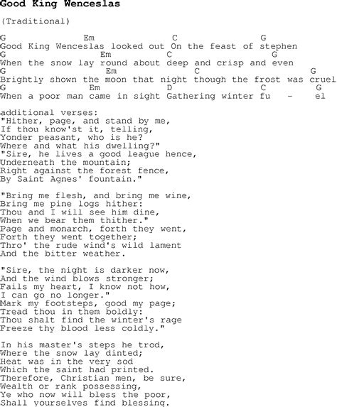 Christmas Carol/Song lyrics with chords for Good King Wenceslas