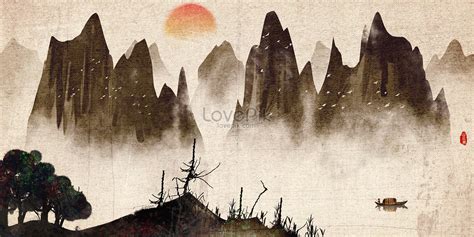 Chinese ink landscape painting illustration image_picture free download ...