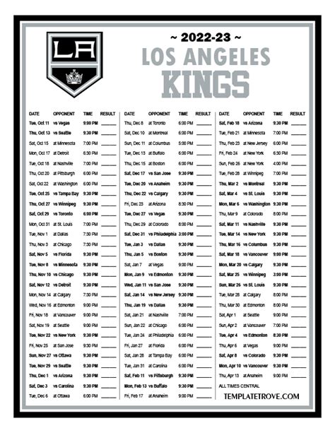 Printable 2022-2023 Los Angeles Kings Schedule