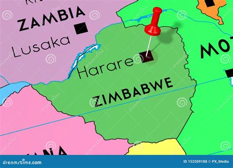 Zimbabwe, Harare - Capital City, Pinned On Political Map Royalty-Free ...