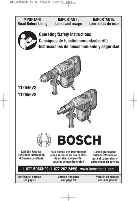 Bosch 11264EVS BM 1619929843 05 08 User Manual DRILL HAMMER Manuals And ...