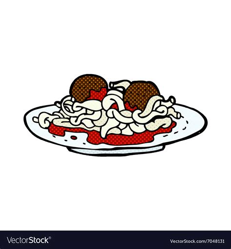 Comic cartoon spaghetti and meatballs Royalty Free Vector