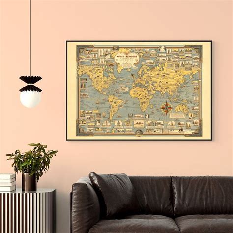 World Wonders Vintage Map of World Giant World Map Poster for | Etsy ...