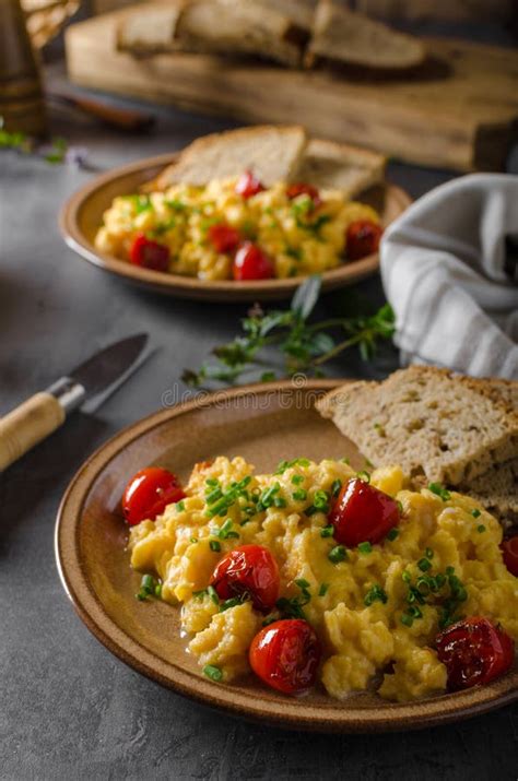 Scrambled eggs with herbs stock photo. Image of fresh - 108181698