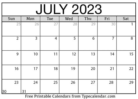 Free Printable Calendar July 2023 - Printable Templates Free