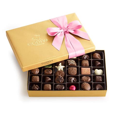 Godiva Chocolatier Assorted Chocolate Gold Gift Box, Pink Ribbon, Gifts ...