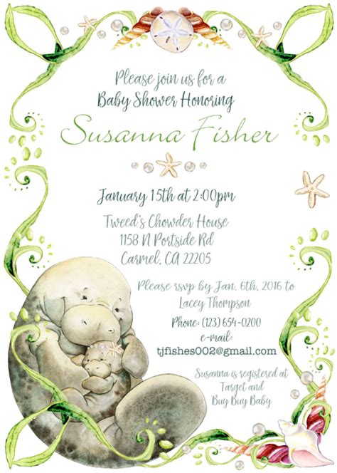 Manatee Watercolor Manatee Baby Shower Printable Invitation - Etsy